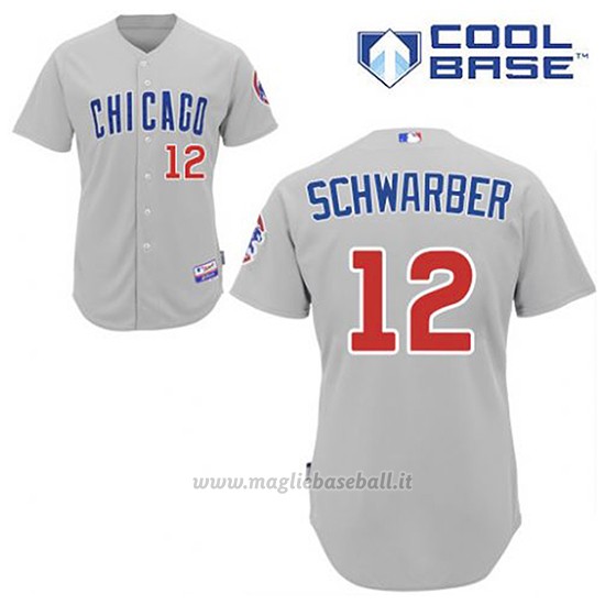 Maglia Baseball Uomo Chicago Cubs 12 Kyle Schwarber Grigio Cool Base